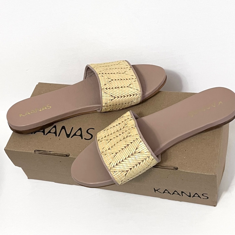 KAANAS Mallorca Woven Embroidered Flat Slide Sandal New $155